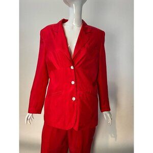 Vintage Anna And Frank Womens Blazer Jacket Solid Red 100% Silk Button Front S